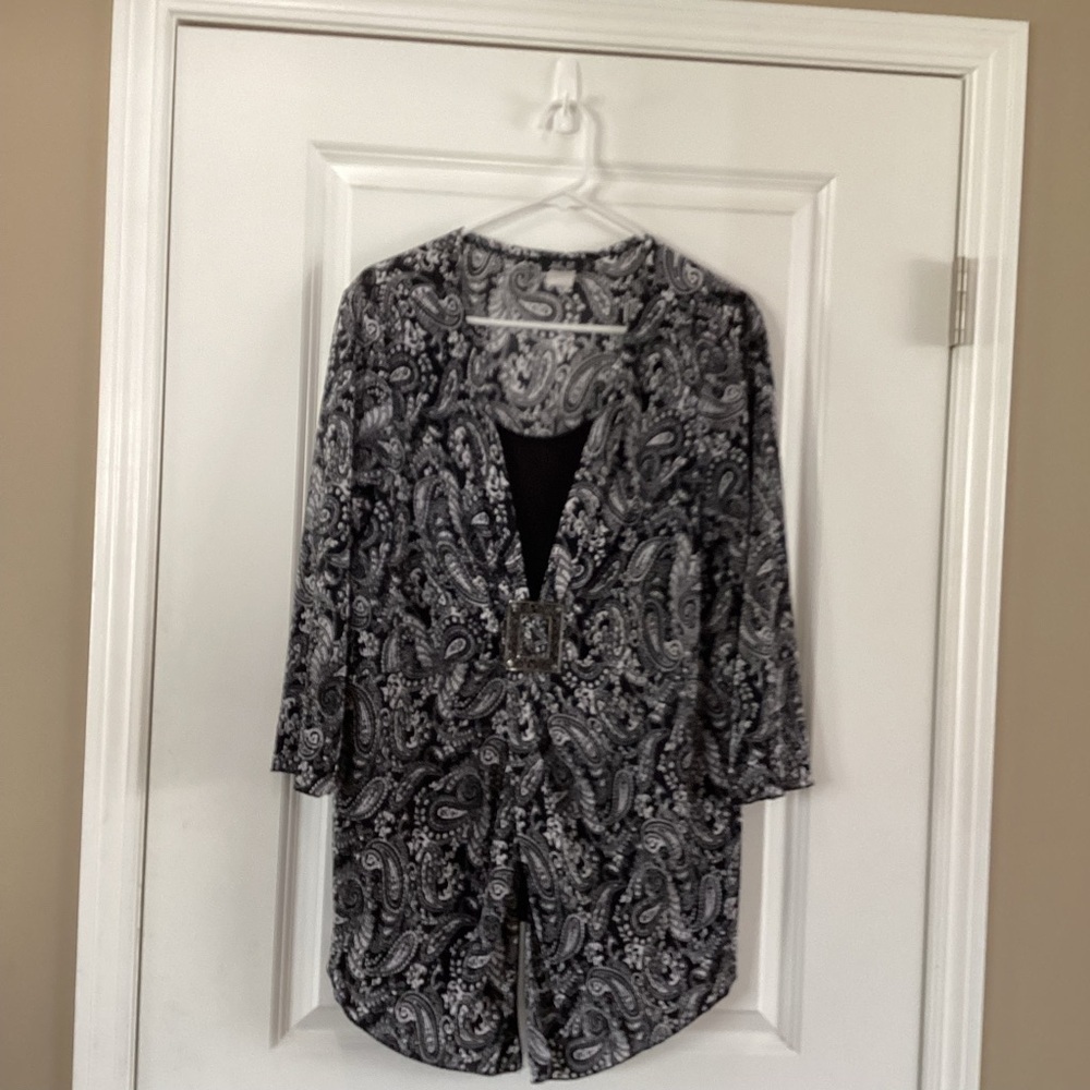 Ashley Jill Shirt Ladies Plus Size 2x Black Paisley Print Sheer